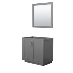 Wyndham Collection WCF292936SGGCXSXXM34 Miranda 36 Inch Single Bathroom Vanity in Dark Gray, No Countertop, No Sink, Brushed Gold Trim, 34 Inch Mirror