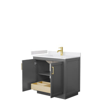 Load image into Gallery viewer, Wyndham Collection WCF292936SGGWCUNSMXX Miranda 36 Inch Single Bathroom Vanity in Dark Gray, White Cultured Marble Countertop, Undermount Square Sink, Brushed Gold Trim