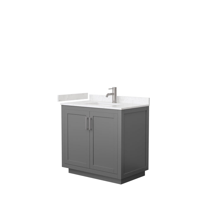 Wyndham Collection WCF292936SKGC2UNSMXX Miranda 36 Inch Single Bathroom Vanity in Dark Gray, Light-Vein Carrara Cultured Marble Countertop, Undermount Square Sink, Brushed Nickel Trim