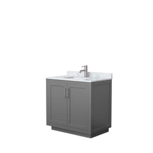 Load image into Gallery viewer, Wyndham Collection WCF292936SKGCMUNSMXX Miranda 36 Inch Single Bathroom Vanity in Dark Gray, White Carrara Marble Countertop, Undermount Square Sink, Brushed Nickel Trim