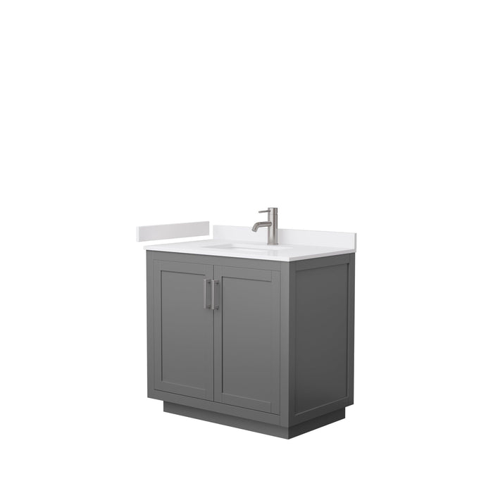 Wyndham Collection WCF292936SKGWCUNSMXX Miranda 36 Inch Single Bathroom Vanity in Dark Gray, White Cultured Marble Countertop, Undermount Square Sink, Brushed Nickel Trim