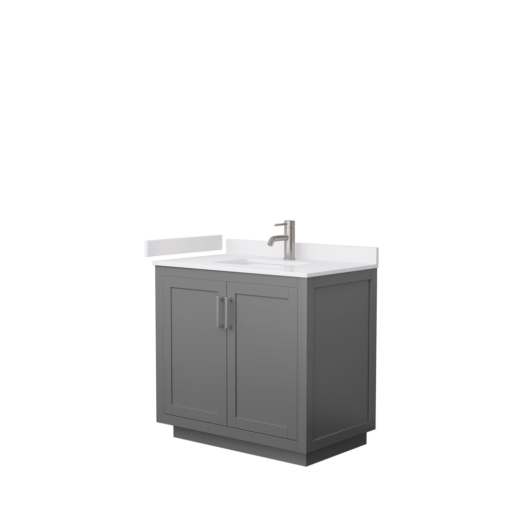 Wyndham Collection WCF292936SKGWCUNSMXX Miranda 36 Inch Single Bathroom Vanity in Dark Gray, White Cultured Marble Countertop, Undermount Square Sink, Brushed Nickel Trim