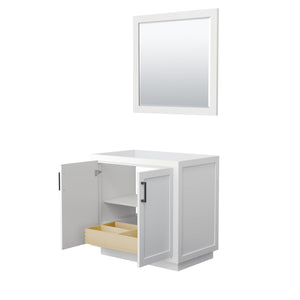 Wyndham Collection WCF292936SWBCXSXXM34 Miranda 36 Inch Single Bathroom Vanity in White, No Countertop, No Sink, Matte Black Trim, 34 Inch Mirror