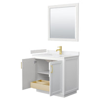 Load image into Gallery viewer, Wyndham Collection WCF292936SWGC2UNSM34 Miranda 36 Inch Single Bathroom Vanity in White, Light-Vein Carrara Cultured Marble Countertop, Undermount Square Sink, Brushed Gold Trim, 34 Inch Mirror