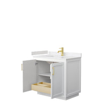 Load image into Gallery viewer, Wyndham Collection WCF292936SWGC2UNSMXX Miranda 36 Inch Single Bathroom Vanity in White, Light-Vein Carrara Cultured Marble Countertop, Undermount Square Sink, Brushed Gold Trim