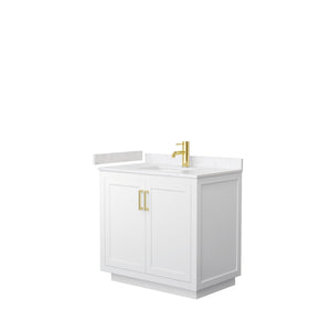 Wyndham Collection WCF292936SWGC2UNSMXX Miranda 36 Inch Single Bathroom Vanity in White, Light-Vein Carrara Cultured Marble Countertop, Undermount Square Sink, Brushed Gold Trim