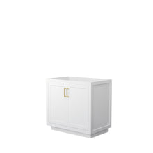 Load image into Gallery viewer, Wyndham Collection WCF292936SWGCXSXXMXX Miranda 36 Inch Single Bathroom Vanity in White, No Countertop, No Sink, Brushed Gold Trim