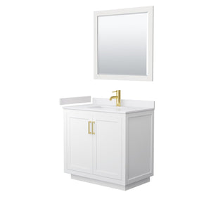 Wyndham Collection WCF292936SWGWCUNSM34 Miranda 36 Inch Single Bathroom Vanity in White, White Cultured Marble Countertop, Undermount Square Sink, Brushed Gold Trim, 34 Inch Mirror