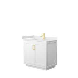 Wyndham Collection WCF292936SWGWCUNSMXX Miranda 36 Inch Single Bathroom Vanity in White, White Cultured Marble Countertop, Undermount Square Sink, Brushed Gold Trim