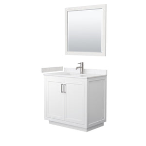 Wyndham Collection WCF292936SWHC2UNSM34 Miranda 36 Inch Single Bathroom Vanity in White, Light-Vein Carrara Cultured Marble Countertop, Undermount Square Sink, Brushed Nickel Trim, 34 Inch Mirror
