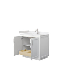 Load image into Gallery viewer, Wyndham Collection WCF292936SWHC2UNSMXX Miranda 36 Inch Single Bathroom Vanity in White, Light-Vein Carrara Cultured Marble Countertop, Undermount Square Sink, Brushed Nickel Trim