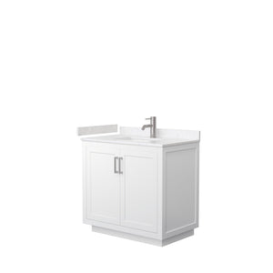 Wyndham Collection WCF292936SWHC2UNSMXX Miranda 36 Inch Single Bathroom Vanity in White, Light-Vein Carrara Cultured Marble Countertop, Undermount Square Sink, Brushed Nickel Trim