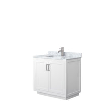 Load image into Gallery viewer, Wyndham Collection WCF292936SWHCMUNSMXX Miranda 36 Inch Single Bathroom Vanity in White, White Carrara Marble Countertop, Undermount Square Sink, Brushed Nickel Trim