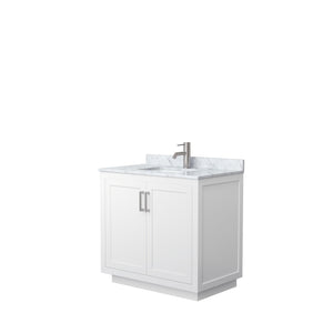 Wyndham Collection WCF292936SWHCMUNSMXX Miranda 36 Inch Single Bathroom Vanity in White, White Carrara Marble Countertop, Undermount Square Sink, Brushed Nickel Trim