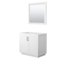 Load image into Gallery viewer, Wyndham Collection WCF292936SWHCXSXXM34 Miranda 36 Inch Single Bathroom Vanity in White, No Countertop, No Sink, Brushed Nickel Trim, 34 Inch Mirror