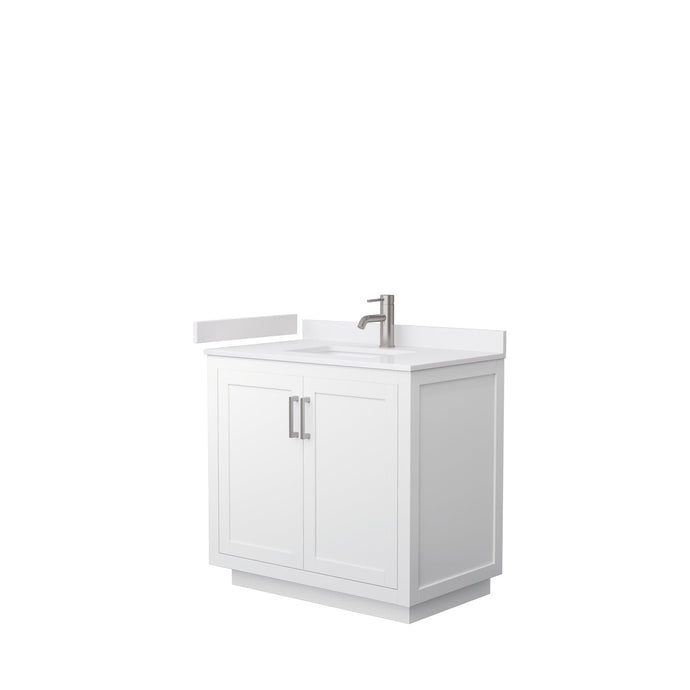 Wyndham Collection WCF292936SWHWCUNSMXX Miranda 36 Inch Single Bathroom Vanity in White, White Cultured Marble Countertop, Undermount Square Sink, Brushed Nickel Trim