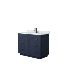 Load image into Gallery viewer, Wyndham Collection WCF292942SBBCMUNSMXX Miranda 42 Inch Single Bathroom Vanity in Dark Blue, White Carrara Marble Countertop, Undermount Square Sink, Matte Black Trim