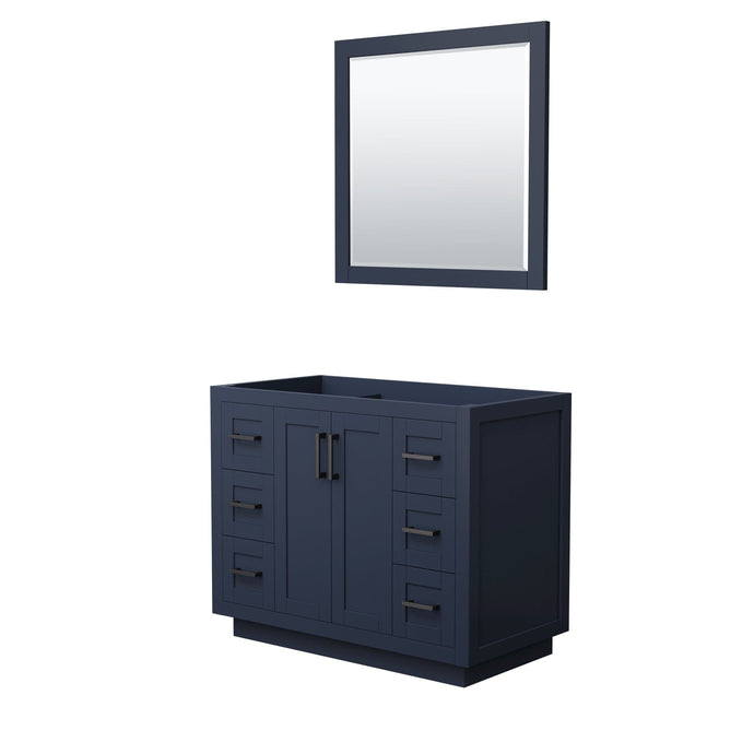 Wyndham Collection WCF292942SBBCXSXXM34 Miranda 42 Inch Single Bathroom Vanity in Dark Blue, No Countertop, No Sink, Matte Black Trim, 34 Inch Mirror