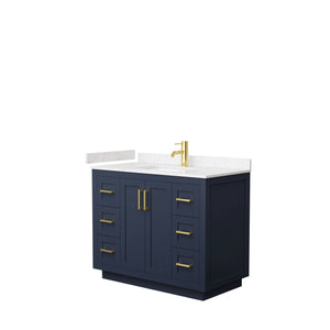 Wyndham Collection WCF292942SBLC2UNSMXX Miranda 42 Inch Single Bathroom Vanity in Dark Blue, Light-Vein Carrara Cultured Marble Countertop, Undermount Square Sink, Brushed Gold Trim