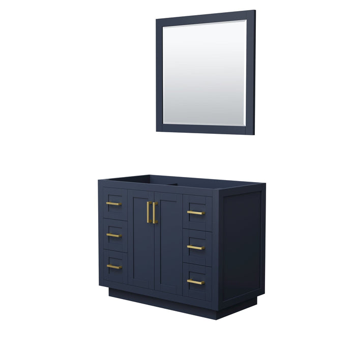 Wyndham Collection WCF292942SBLCXSXXM34 Miranda 42 Inch Single Bathroom Vanity in Dark Blue, No Countertop, No Sink, Brushed Gold Trim, 34 Inch Mirror