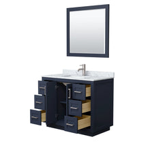 Load image into Gallery viewer, Wyndham Collection WCF292942SBNCMUNSM34 Miranda 42 Inch Single Bathroom Vanity in Dark Blue, White Carrara Marble Countertop, Undermount Square Sink, Brushed Nickel Trim, 34 Inch Mirror