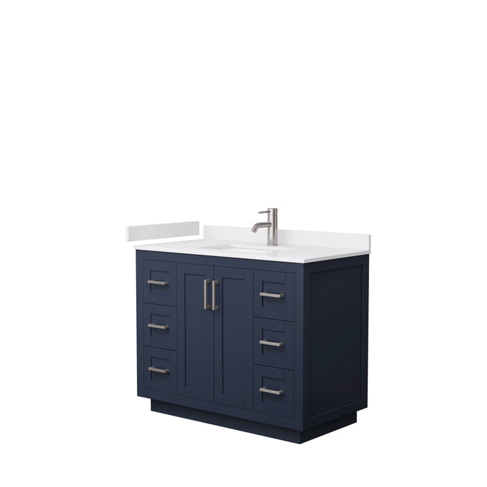 Wyndham Collection WCF292942SBNWCUNSMXX Miranda 42 Inch Single Bathroom Vanity in Dark Blue, White Cultured Marble Countertop, Undermount Square Sink, Brushed Nickel Trim
