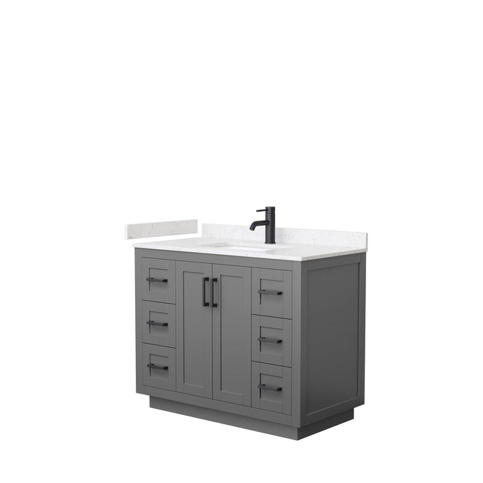 Wyndham Collection WCF292942SGBC2UNSMXX Miranda 42 Inch Single Bathroom Vanity in Dark Gray, Light-Vein Carrara Cultured Marble Countertop, Undermount Square Sink, Matte Black Trim