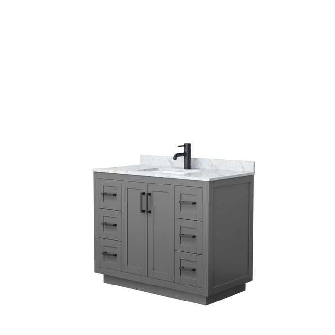 Wyndham Collection WCF292942SGBCMUNSMXX Miranda 42 Inch Single Bathroom Vanity in Dark Gray, White Carrara Marble Countertop, Undermount Square Sink, Matte Black Trim