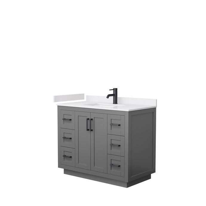 Wyndham Collection WCF292942SGBWCUNSMXX Miranda 42 Inch Single Bathroom Vanity in Dark Gray, White Cultured Marble Countertop, Undermount Square Sink, Matte Black Trim