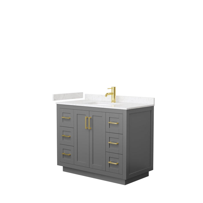 Wyndham Collection WCF292942SGGC2UNSMXX Miranda 42 Inch Single Bathroom Vanity in Dark Gray, Light-Vein Carrara Cultured Marble Countertop, Undermount Square Sink, Brushed Gold Trim
