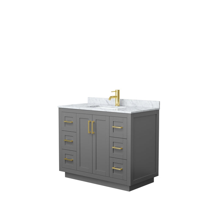 Wyndham Collection WCF292942SGGCMUNSMXX Miranda 42 Inch Single Bathroom Vanity in Dark Gray, White Carrara Marble Countertop, Undermount Square Sink, Brushed Gold Trim