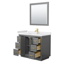 Load image into Gallery viewer, Wyndham Collection WCF292942SGGWCUNSM34 Miranda 42 Inch Single Bathroom Vanity in Dark Gray, White Cultured Marble Countertop, Undermount Square Sink, Brushed Gold Trim, 34 Inch Mirror