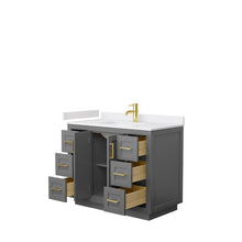 Load image into Gallery viewer, Wyndham Collection WCF292942SGGWCUNSMXX Miranda 42 Inch Single Bathroom Vanity in Dark Gray, White Cultured Marble Countertop, Undermount Square Sink, Brushed Gold Trim