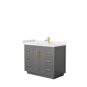 Wyndham Collection WCF292942SGGWCUNSMXX Miranda 42 Inch Single Bathroom Vanity in Dark Gray, White Cultured Marble Countertop, Undermount Square Sink, Brushed Gold Trim