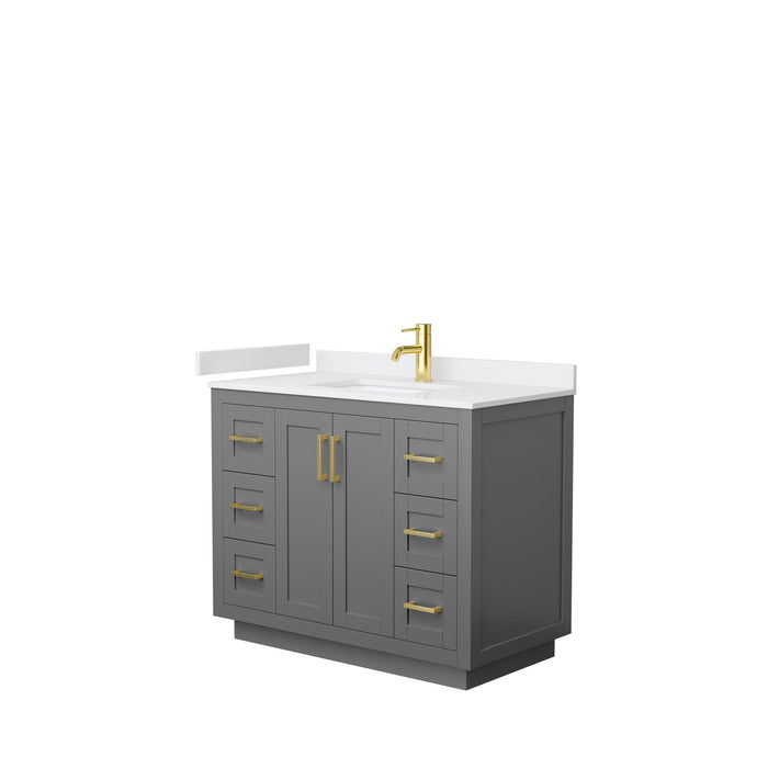 Wyndham Collection WCF292942SGGWCUNSMXX Miranda 42 Inch Single Bathroom Vanity in Dark Gray, White Cultured Marble Countertop, Undermount Square Sink, Brushed Gold Trim