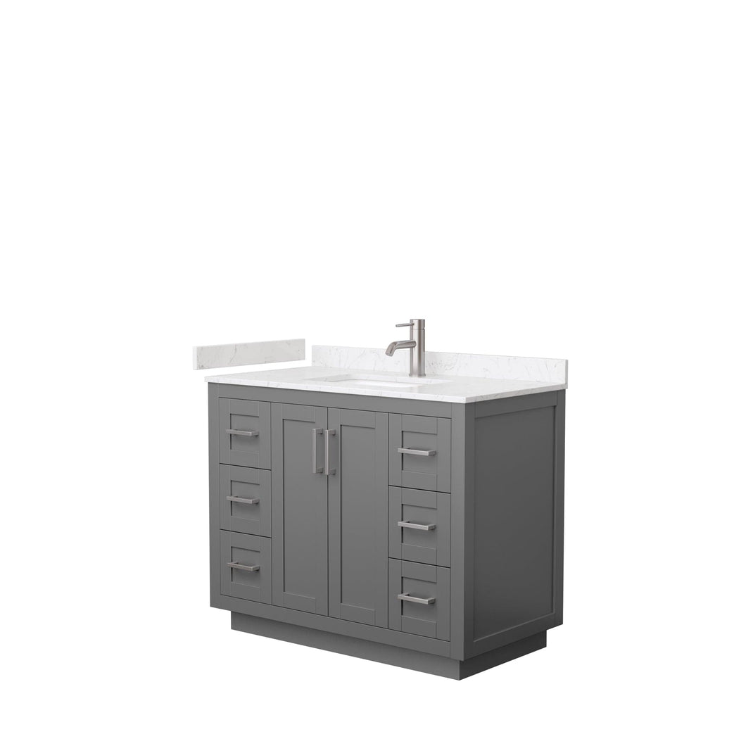 Wyndham Collection WCF292942SKGC2UNSMXX Miranda 42 Inch Single Bathroom Vanity in Dark Gray, Light-Vein Carrara Cultured Marble Countertop, Undermount Square Sink, Brushed Nickel Trim