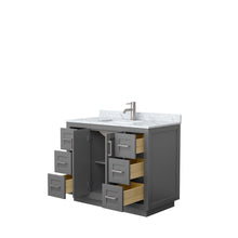 Load image into Gallery viewer, Wyndham Collection WCF292942SKGCMUNSMXX Miranda 42 Inch Single Bathroom Vanity in Dark Gray, White Carrara Marble Countertop, Undermount Square Sink, Brushed Nickel Trim
