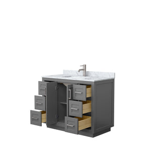 Wyndham Collection WCF292942SKGCMUNSMXX Miranda 42 Inch Single Bathroom Vanity in Dark Gray, White Carrara Marble Countertop, Undermount Square Sink, Brushed Nickel Trim