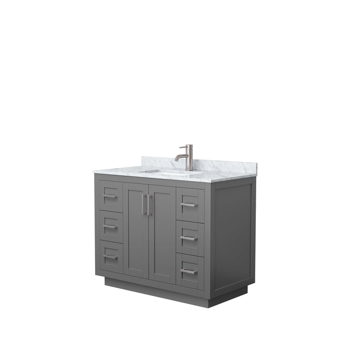 Wyndham Collection WCF292942SKGCMUNSMXX Miranda 42 Inch Single Bathroom Vanity in Dark Gray, White Carrara Marble Countertop, Undermount Square Sink, Brushed Nickel Trim