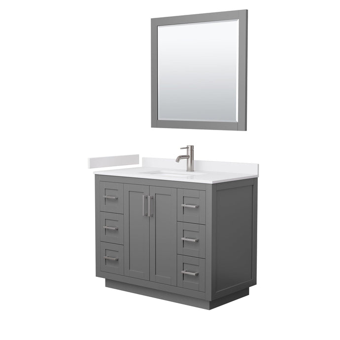 Wyndham Collection WCF292942SKGWCUNSM34 Miranda 42 Inch Single Bathroom Vanity in Dark Gray, White Cultured Marble Countertop, Undermount Square Sink, Brushed Nickel Trim, 34 Inch Mirror