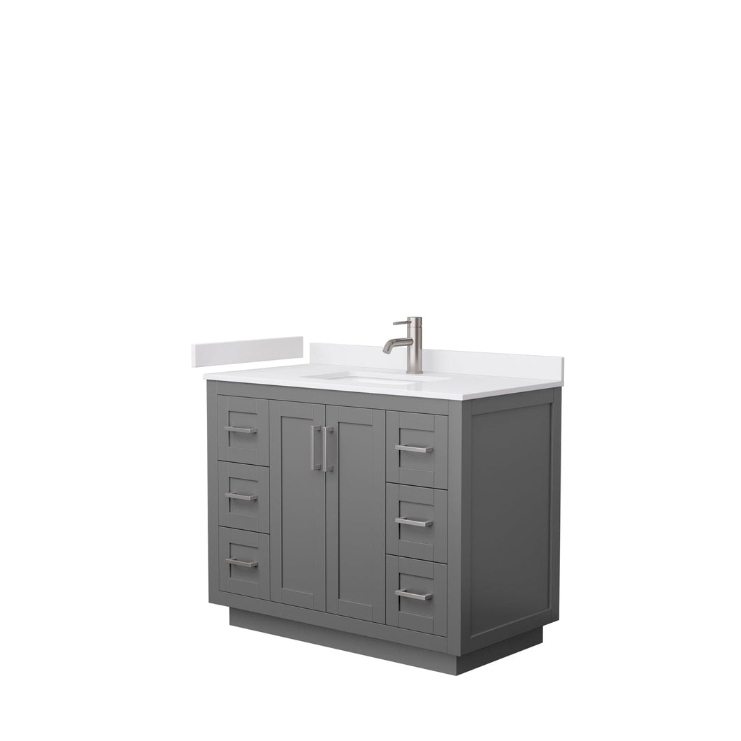 Wyndham Collection WCF292942SKGWCUNSMXX Miranda 42 Inch Single Bathroom Vanity in Dark Gray, White Cultured Marble Countertop, Undermount Square Sink, Brushed Nickel Trim