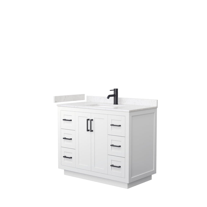Wyndham Collection WCF292942SWBC2UNSMXX Miranda 42 Inch Single Bathroom Vanity in White, Light-Vein Carrara Cultured Marble Countertop, Undermount Square Sink, Matte Black Trim