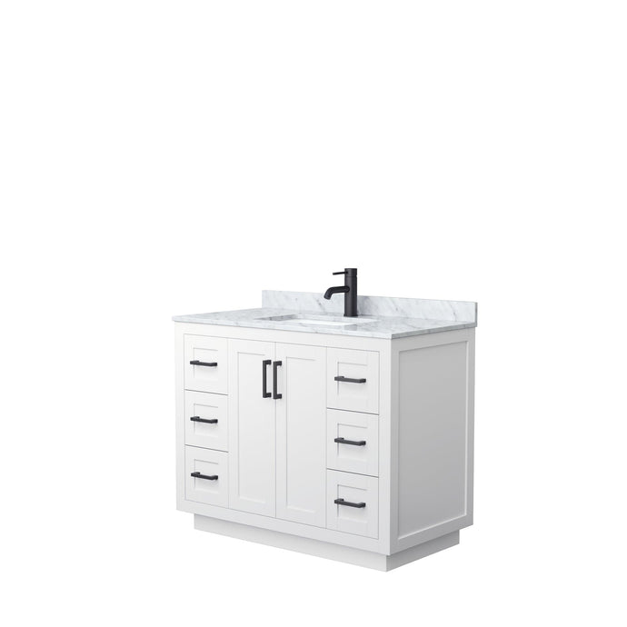 Wyndham Collection WCF292942SWBCMUNSMXX Miranda 42 Inch Single Bathroom Vanity in White, White Carrara Marble Countertop, Undermount Square Sink, Matte Black Trim
