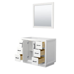 Wyndham Collection WCF292942SWBCXSXXM34 Miranda 42 Inch Single Bathroom Vanity in White, No Countertop, No Sink, Matte Black Trim, 34 Inch Mirror