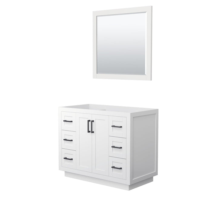 Wyndham Collection WCF292942SWBCXSXXM34 Miranda 42 Inch Single Bathroom Vanity in White, No Countertop, No Sink, Matte Black Trim, 34 Inch Mirror