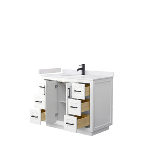 Wyndham Collection WCF292942SWBWCUNSMXX Miranda 42 Inch Single Bathroom Vanity in White, White Cultured Marble Countertop, Undermount Square Sink, Matte Black Trim