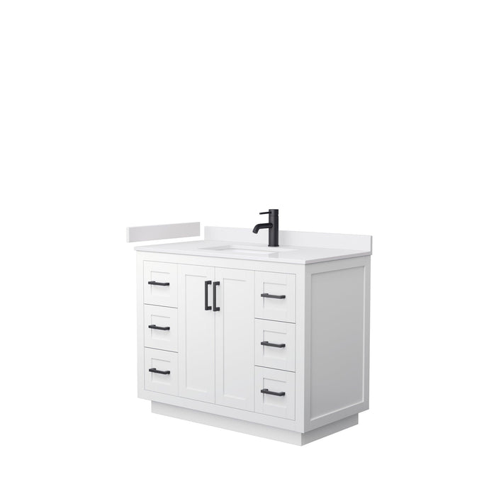 Wyndham Collection WCF292942SWBWCUNSMXX Miranda 42 Inch Single Bathroom Vanity in White, White Cultured Marble Countertop, Undermount Square Sink, Matte Black Trim