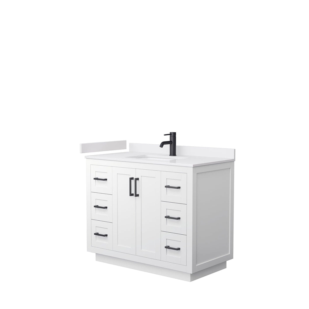 Wyndham Collection WCF292942SWBWCUNSMXX Miranda 42 Inch Single Bathroom Vanity in White, White Cultured Marble Countertop, Undermount Square Sink, Matte Black Trim