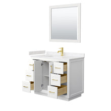 Load image into Gallery viewer, Wyndham Collection WCF292942SWGC2UNSM34 Miranda 42 Inch Single Bathroom Vanity in White, Light-Vein Carrara Cultured Marble Countertop, Undermount Square Sink, Brushed Gold Trim, 34 Inch Mirror