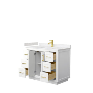 Wyndham Collection WCF292942SWGC2UNSMXX Miranda 42 Inch Single Bathroom Vanity in White, Light-Vein Carrara Cultured Marble Countertop, Undermount Square Sink, Brushed Gold Trim
